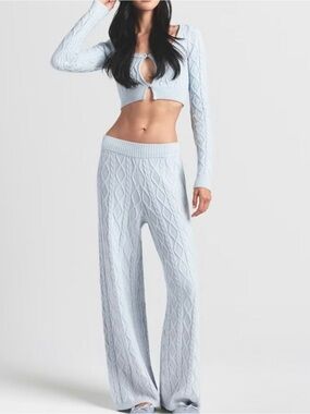 NWT SKIMS Snow Bunny Shop Cable-knit Straight Leg Pants in Zen Blue Sz S
